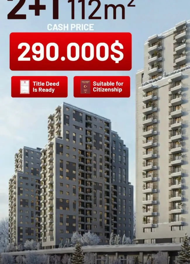شقة 2+1 بمساحة 112 متر مربع في منطقة E80 بسعر 290,000 دولار